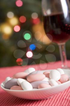 Royalty Free Photo of Sugared Almonds With Red Wine