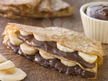 Royalty Free Photo of Crepes Filled With Banana and Chocolate Hazelnut Spread