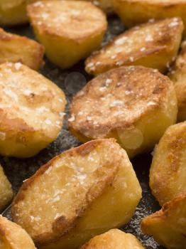 Royalty Free Photo of Tray of Roasted Potatoes with Sea Salt