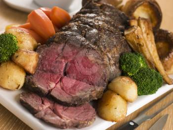 Royalty Free Photo of Roast Rib Eye of British Beef With All the Trimmings