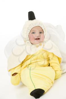 Royalty Free Photo of a Baby in a Banana Costume