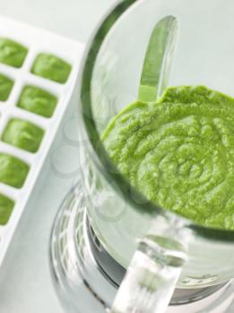 Royalty Free Photo of Broccoli and Spinach Baby Food Puree in a Food Blender