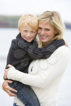 Royalty Free Photo of a Mother and Son at the Beach