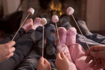 Royalty Free Photo of a Family With Marshmallows on Sticks