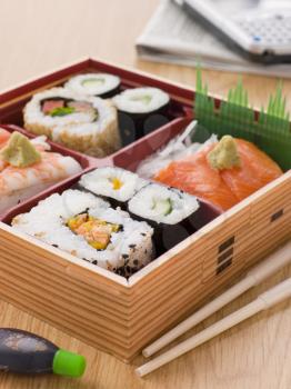 Royalty Free Photo of Sushi in a Bento Box