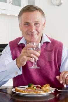 Royalty Free Photo of a Man Having a Glass of Wine With His Meal