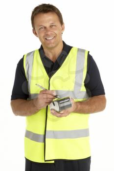 Royalty Free Photo of a Courier With an Electronic Clipboard