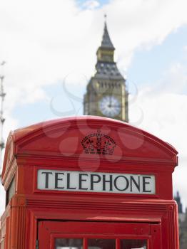 Royalty Free Photo of Phone Booth in Front of Big Ben