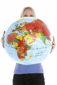 Royalty Free Photo of a Woman With a Big Globe