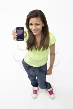 Portrait of Smiling Teenage Girl Holding Mobile Phone