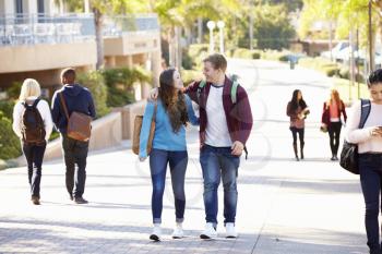 Student Couple Walking Outdoors On University Campus
