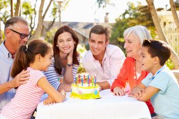 Multi-Generation Family Celebrating Birthday In Garden