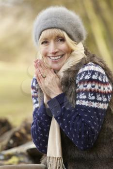 Portrait mature woman outdoors in winter