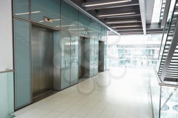 Elevators in the empty corridor of a corporate business