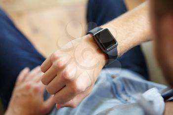 Point Of View Shot Of Man Wearing Smart Watch