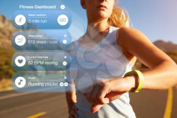 Exercising Woman Checking Notifications On Health Tracker