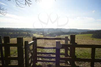 Fence and kissing gate in a rural landscape