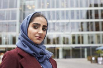 Portrait Of British Muslim Businesswoman Outside Office