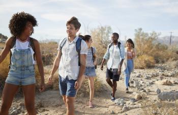 Group Of Young Friends Hiking Through Desert Countryside Together
