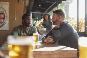Two Male Friends Meeting In Sports Bar Enjoying Drink Before Game