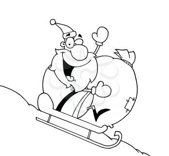 Royalty Free Clipart Image of Santa Going Downhill On A Sled
