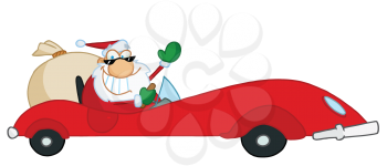 Royalty Free Clipart Image of Santa Delivering Toys In A Car
