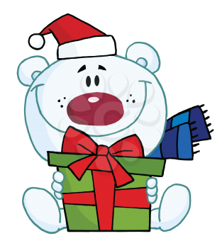 Royalty Free Clipart Image of a Polar Bear With a Gift