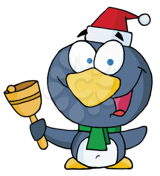 Royalty Free Clipart Image of a Penguin With a Bell