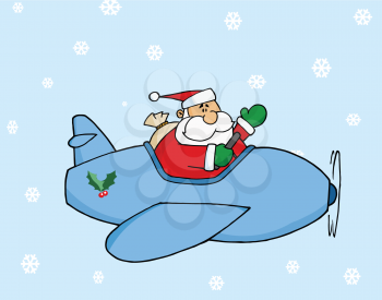 Royalty Free Clipart Image of Santa Flying A Plane 
