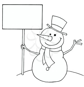 Royalty Free Clipart Image of a Snowman With a Sign