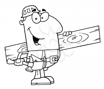 Royalty Free Clipart Image of a Man With Lumber