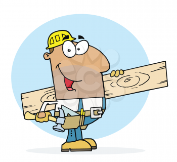 Royalty Free Clipart Image of a Man With Lumber