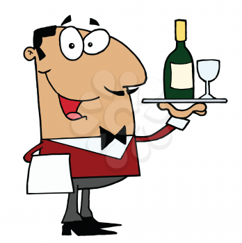 Royalty Free Clipart Image of a Waiter With Wine and a Wineglass