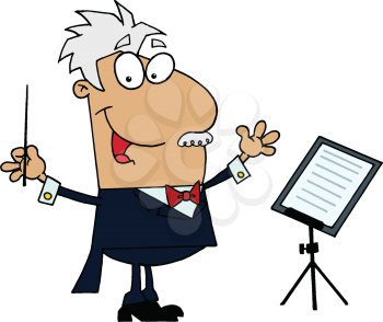Royalty Free Clipart Image of a Conductor Standing by a Music Stand