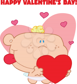 Royalty Free Clipart Image of Cupid on a Valentine's Day Greeting