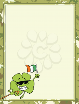Royalty Free Clipart Image of a Shamrock Waving an Irish Flag