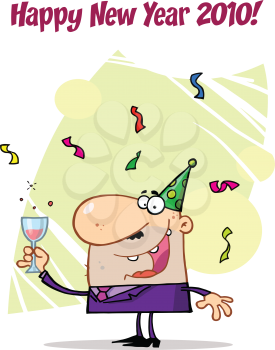 Royalty Free Clipart Image of a Man Ringing in the New Year