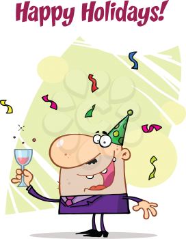 Royalty Free Clipart Image of a Man Toasting a New Year