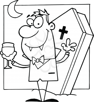 Royalty Free Clipart Image of a Vampire With a Drink