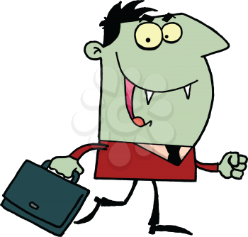 Royalty Free Clipart Image of a Green Vampire Carrying a Briefcase