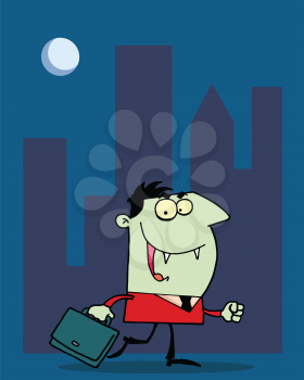 Royalty Free Clipart Image of a Vampire Businessman in the City