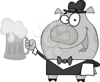 Royalty Free Clipart Image of a Pig With a Beer