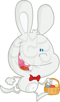 Royalty Free Clipart Image of a White Easter Bunny With a Basket of Eggs
