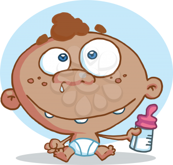 Royalty Free Clipart Image of a Baby With a Bottle