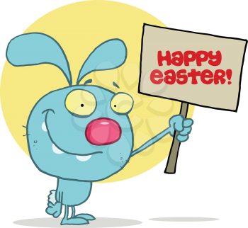 Royalty Free Clipart Image of a Bunny With a Happy Easter Message