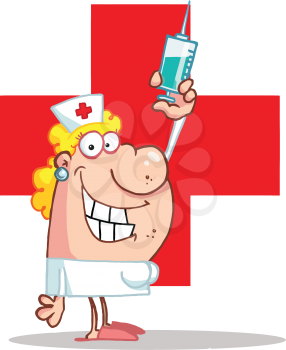 Royalty Free Clipart Image of a Nurse With a Needle