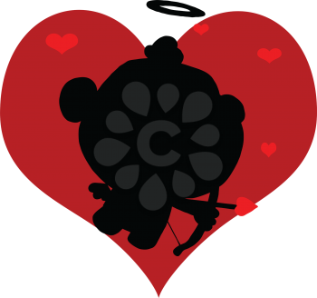 Royalty Free Clipart Image of a Cupid Silhouette in a Heart