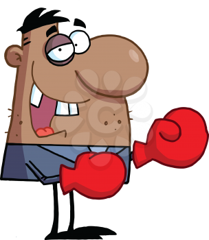 Royalty Free Clipart Image of an African American Business Person With a Black Eye Wearing Boxing Gloves
