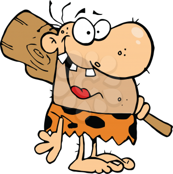Royalty Free Clipart Image of a Happy Caveman With a Club