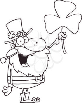 Royalty Free Clipart Image of a Leprechaun With a Shamrock